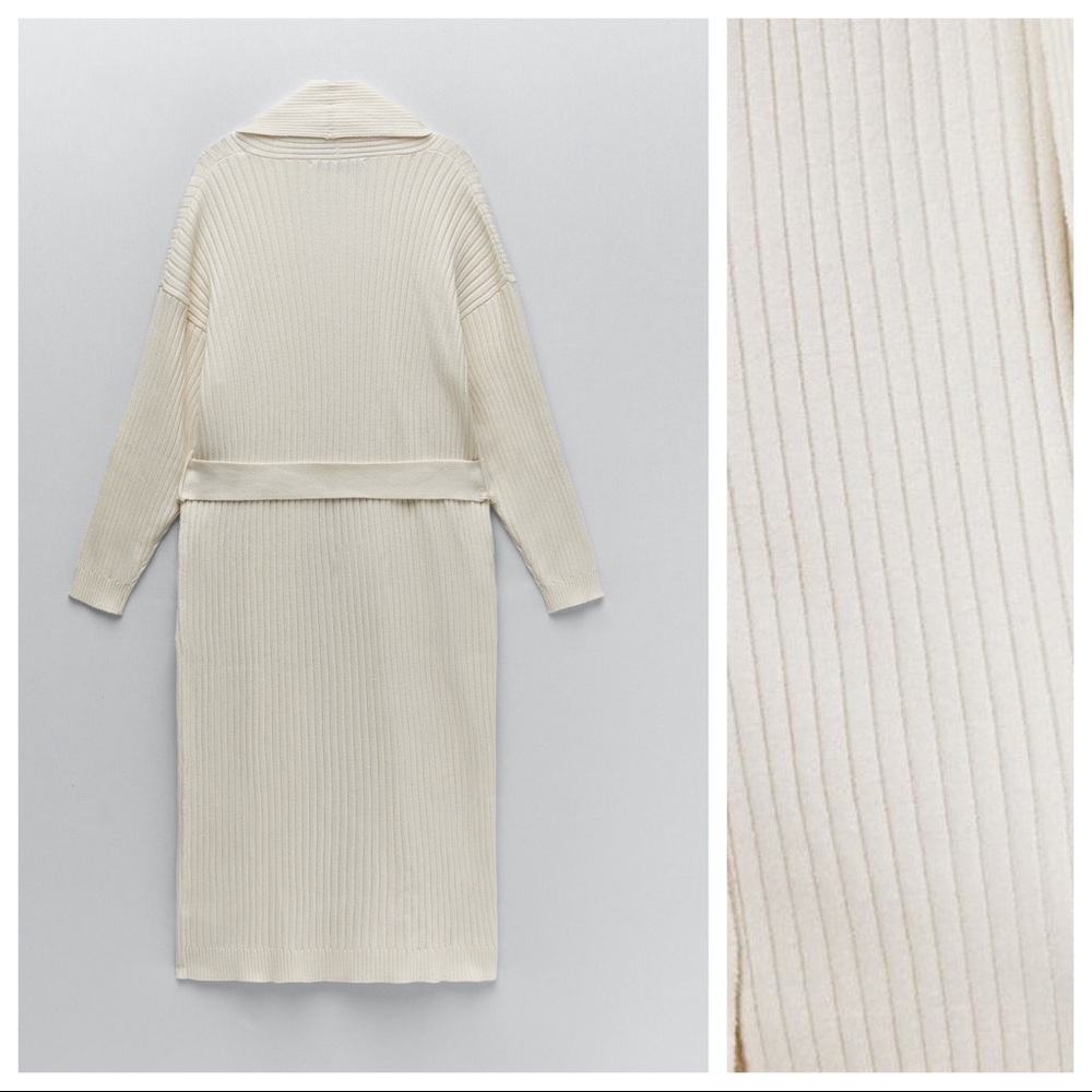 NWT. Zara Cream Open Front Knit Coat with Belt. Size S. - Picture 6 of 9